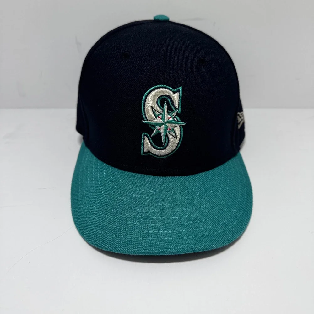 New Era 59FIFTY Seattle Mariners Hat Navy Teal On-Field‎ Fitted Cap 7 1/8 MLB